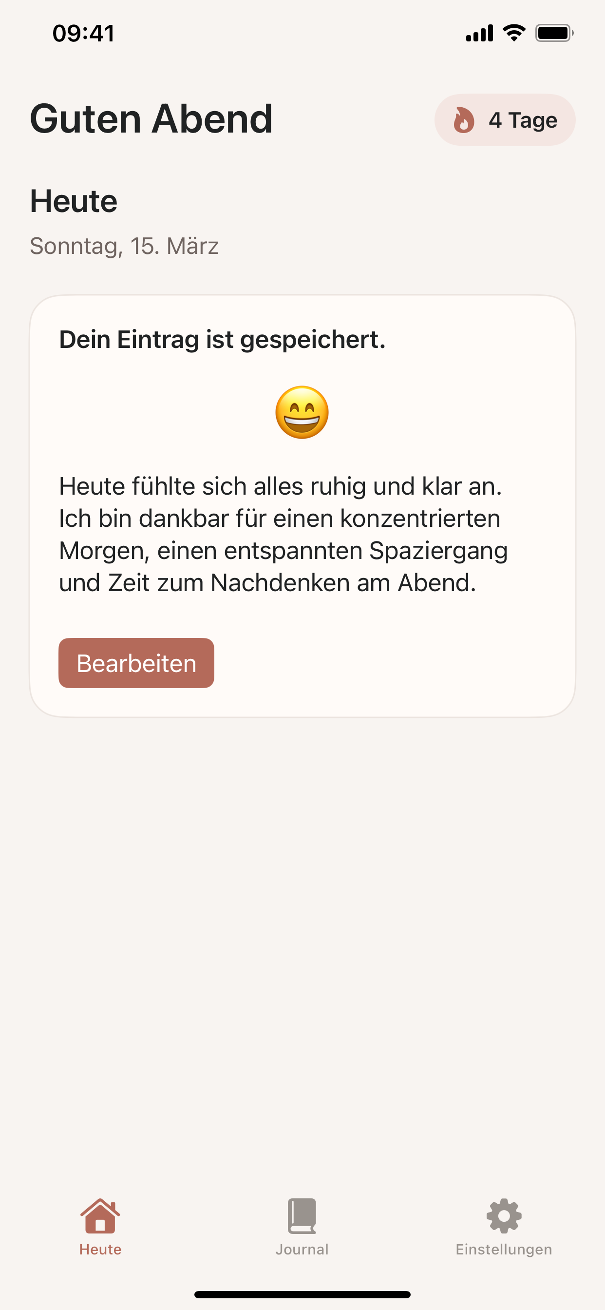 Journalomat App – Heute-Ansicht